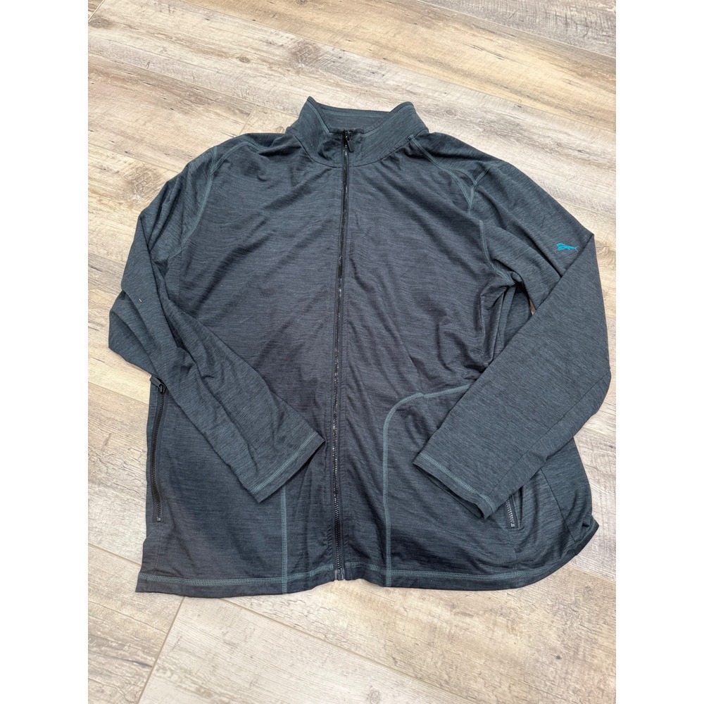 Tommy Bahama IslandZone Mens Large Full Zip Jacket Gray Heather Stretch